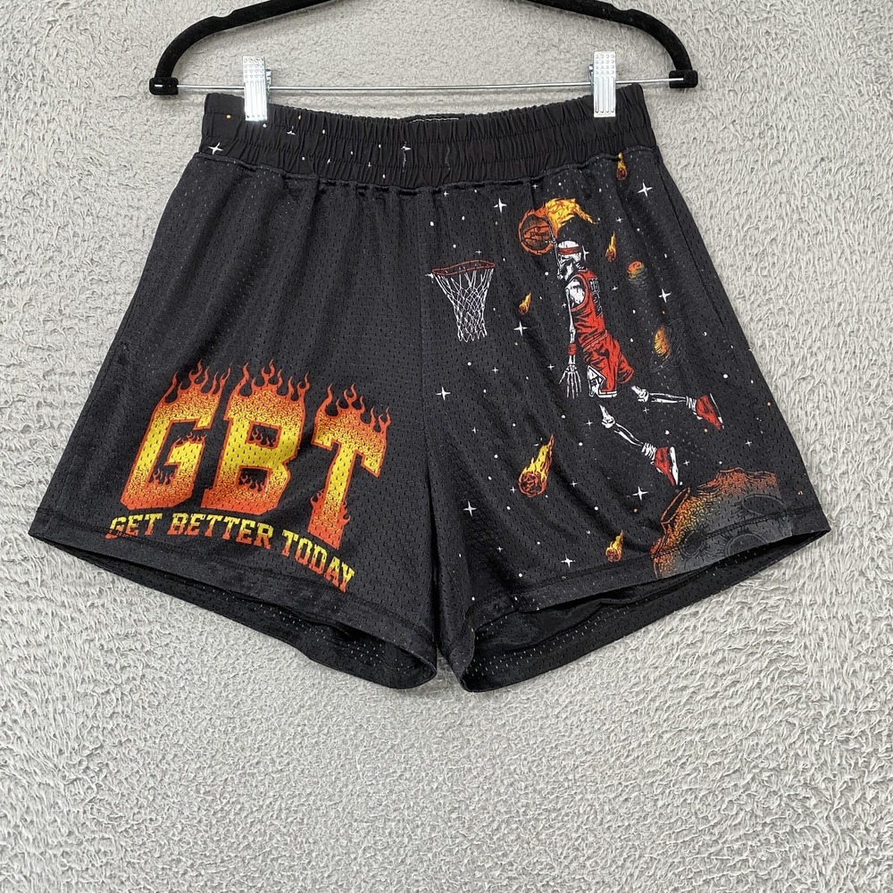 Get Better Today Mesh‎ Shorts Mens Medium Black Skeleton Basketball 5 Inch GBT